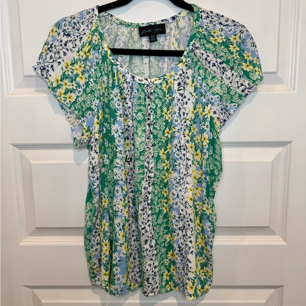 Faith & Zoe Green and Yellow Floral Blouse